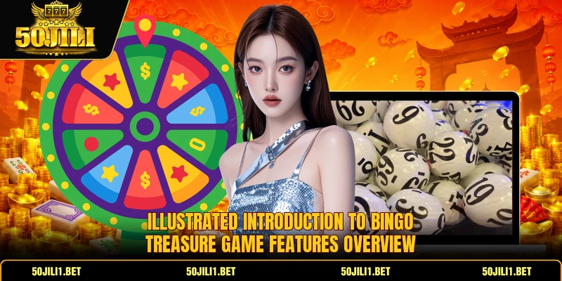 Illustrated introduction to Bingo Treasure game features overview