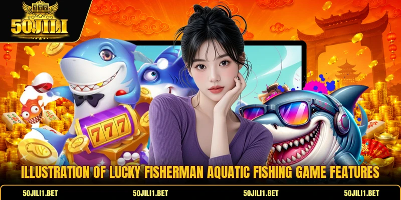 Illustration of Lucky Fisherman aquatic fishing game features