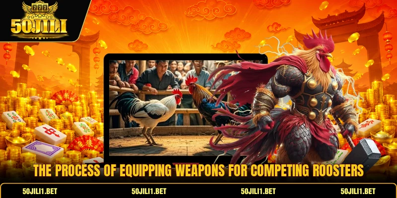 The process of equipping weapons for competing roosters